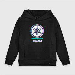 Толстовка оверсайз детская Значок Yamaha в стиле glitch, цвет: черный
