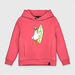 Толстовка оверсайз детская Гусь серфингист в очках, цвет: коралловый