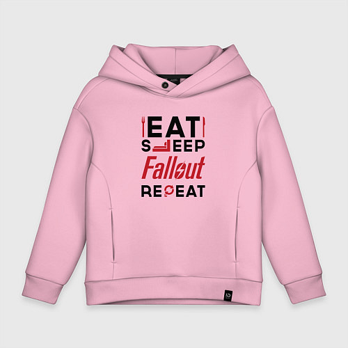 Детское худи оверсайз Надпись: eat sleep Fallout repeat / Светло-розовый – фото 1