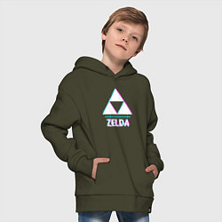 Толстовка оверсайз детская Zelda в стиле glitch и баги графики, цвет: хаки — фото 2