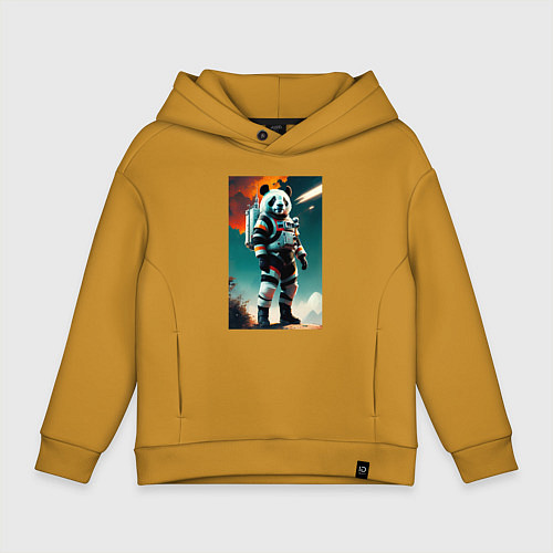 Детское худи оверсайз Панда-космонавт на похожей планете / Горчичный – фото 1