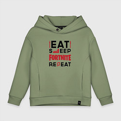 Толстовка оверсайз детская Надпись: eat sleep Fortnite repeat, цвет: авокадо