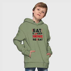Толстовка оверсайз детская Надпись: eat sleep Fortnite repeat, цвет: авокадо — фото 2