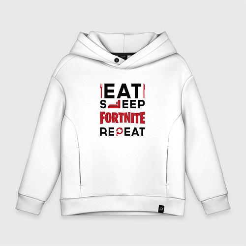 Детское худи оверсайз Надпись: eat sleep Fortnite repeat / Белый – фото 1