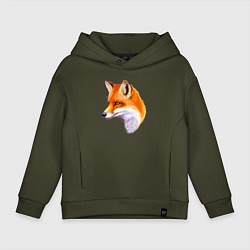 Толстовка оверсайз детская Лиса смотрит, цвет: хаки