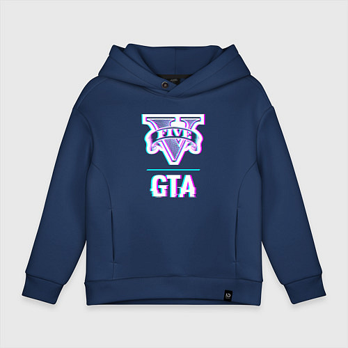 Детское худи оверсайз GTA в стиле glitch и баги графики / Тёмно-синий – фото 1