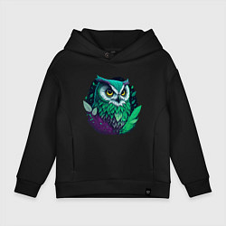 Толстовка оверсайз детская Изумрудная сова, цвет: черный