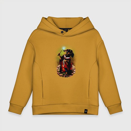 Детское худи оверсайз Такса Волшебник колдует / Горчичный – фото 1