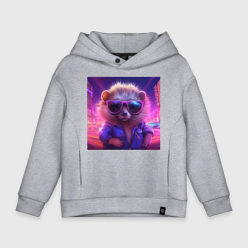 Детское худи оверсайз Еж в очках и неоновом свете / Меланж – фото 1