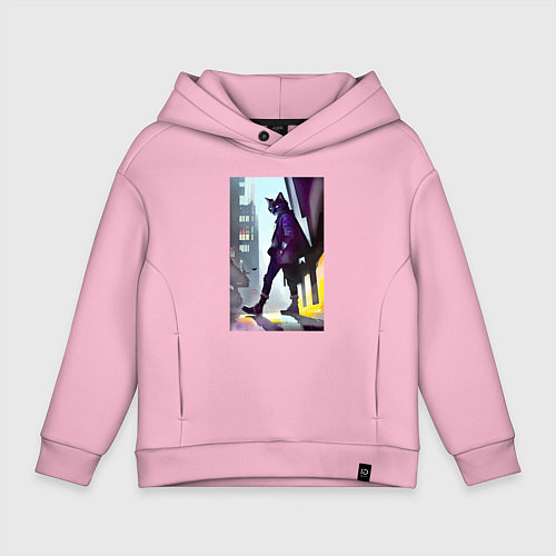 Детское худи оверсайз Чёрный котяра на своём районе - Бронкс / Светло-розовый – фото 1