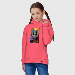 Толстовка оверсайз детская Кот-самурай - нейросеть, цвет: коралловый — фото 2
