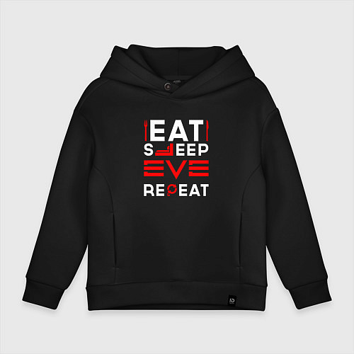 Детское худи оверсайз Надпись eat sleep EVE repeat / Черный – фото 1