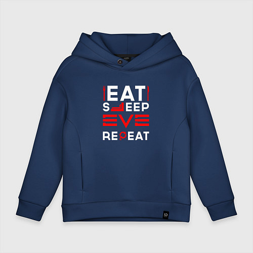 Детское худи оверсайз Надпись eat sleep EVE repeat / Тёмно-синий – фото 1