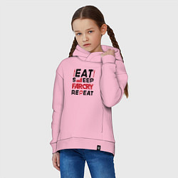 Толстовка оверсайз детская Надпись: eat sleep Far Cry repeat, цвет: светло-розовый — фото 2