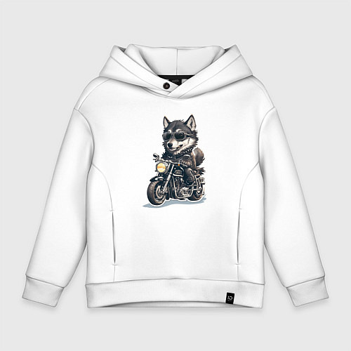 Детское худи оверсайз Волчья сила на двух колесах / Белый – фото 1