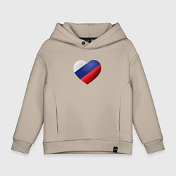 Толстовка оверсайз детская Флаг России в сердце, цвет: миндальный