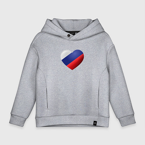 Детское худи оверсайз Флаг России в сердце / Меланж – фото 1