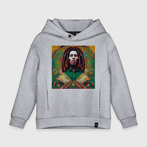 Детское худи оверсайз Фрактальный граффити арт Боб Марли / Меланж – фото 1