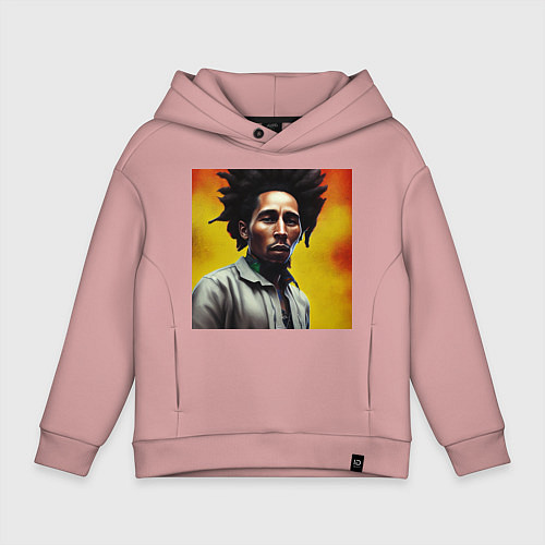 Детское худи оверсайз Граффити Арт в оранжевых тонах Боб Марли / Пыльно-розовый – фото 1
