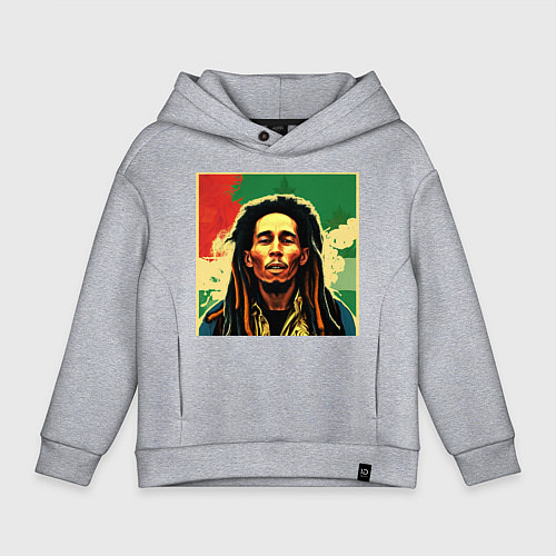 Детское худи оверсайз Боб Марли в красных цветах граффити / Меланж – фото 1