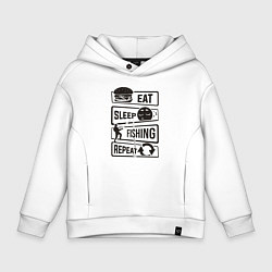 Толстовка оверсайз детская Eat sleep fishing repeat, цвет: белый
