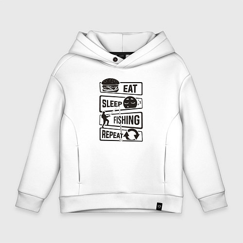 Детское худи оверсайз Eat sleep fishing repeat / Белый – фото 1