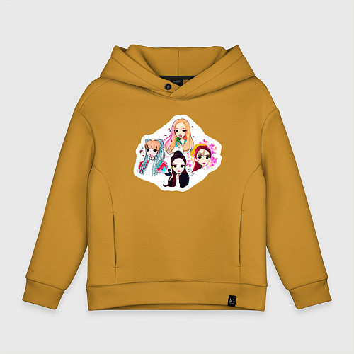 Детское худи оверсайз Четверо из Black Pink / Горчичный – фото 1