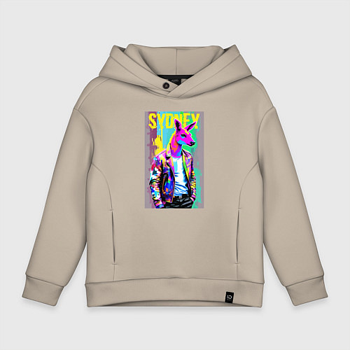 Детское худи оверсайз Kangaroo fashionista - Sydney - Australia / Миндальный – фото 1