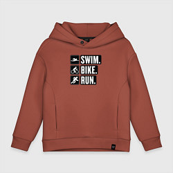 Толстовка оверсайз детская Swim bike run, цвет: кирпичный