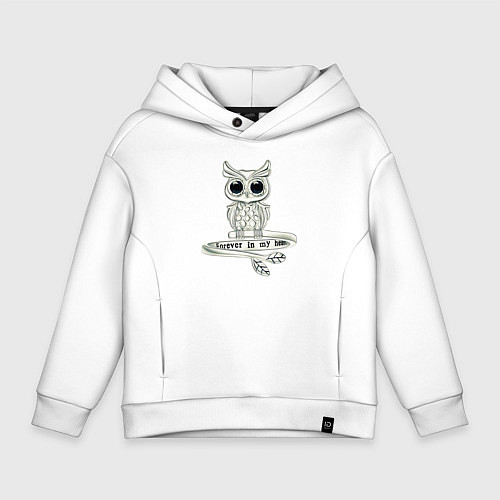 Детское худи оверсайз Серебряная сова на кольце / Белый – фото 1