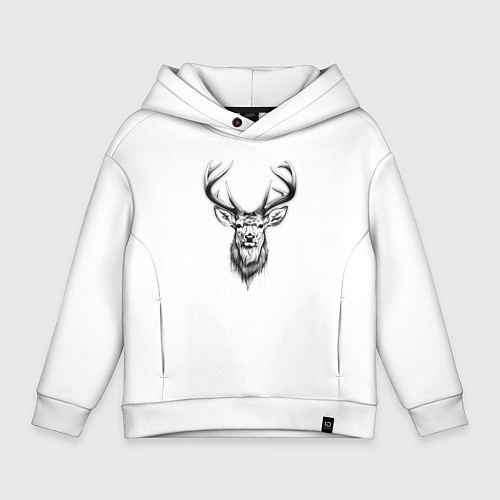Детское худи оверсайз Голова оленя эскиз / Белый – фото 1