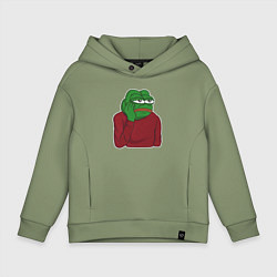 Толстовка оверсайз детская Лягушонок Пепе вымотался, цвет: авокадо