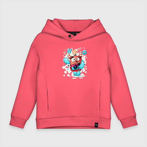 Детское худи оверсайз Милый монстр фотограф / Коралловый – фото 1
