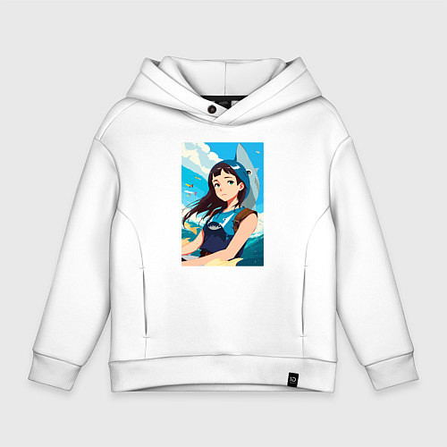 Детское худи оверсайз Девочка и океан / Белый – фото 1