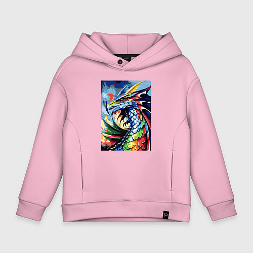 Детское худи оверсайз Красочный дракон - поп-арт / Светло-розовый – фото 1