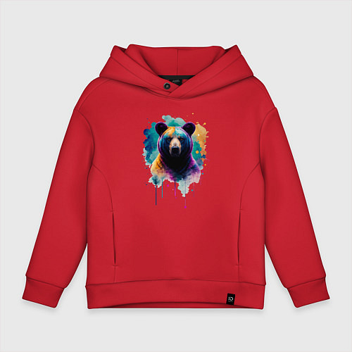 Детское худи оверсайз Медведь портрет / Красный – фото 1