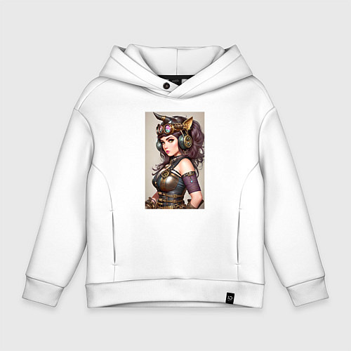 Детское худи оверсайз Девушка-носорог - стимпанк / Белый – фото 1