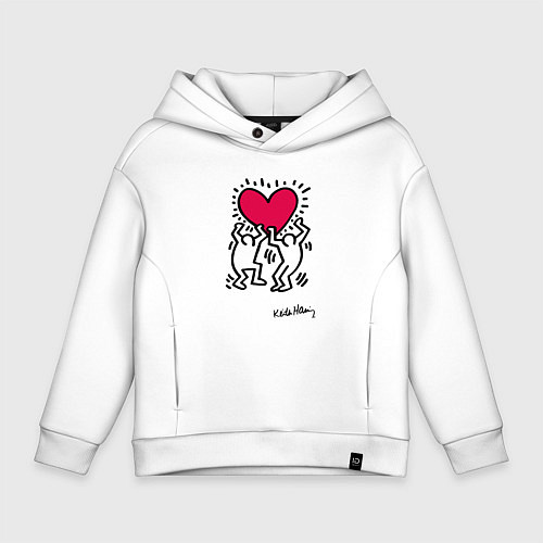 Детское худи оверсайз Человечки с сердцем - поп арт Кит Харинг / Белый – фото 1