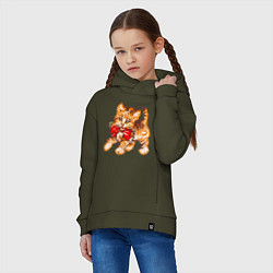 Толстовка оверсайз детская Милый котенок с бантом вышивка, цвет: хаки — фото 2