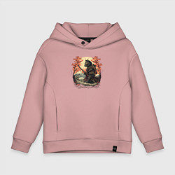 Толстовка оверсайз детская Японский самурайский кот, цвет: пыльно-розовый