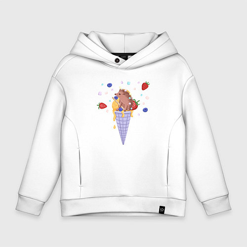 Детское худи оверсайз Мороженое с ёжиком и фруктами / Белый – фото 1