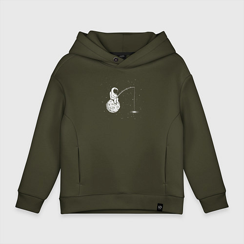 Детское худи оверсайз Рыбалка в космосе / Хаки – фото 1