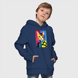 Толстовка оверсайз детская Портрет модного кота - поп-арт, цвет: тёмно-синий — фото 2