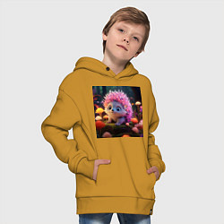 Толстовка оверсайз детская Ежик в лесу, цвет: горчичный — фото 2