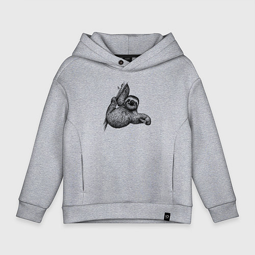 Детское худи оверсайз Ленивец на дереве / Меланж – фото 1