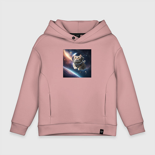 Детское худи оверсайз Котик космонавт в космосе / Пыльно-розовый – фото 1