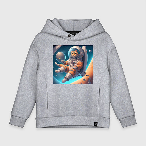 Детское худи оверсайз Тигр космонавт в космосе / Меланж – фото 1