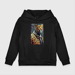 Детское худи оверсайз Крутой леопард житель мегаполиса