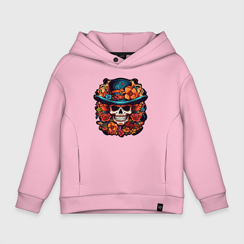 Детское худи оверсайз Череп в шляпе Хэллоуин / Светло-розовый – фото 1