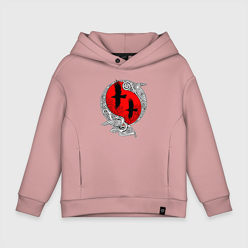 Детское худи оверсайз Вороны Одина - кельтский узор / Пыльно-розовый – фото 1